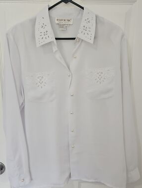 Brownstone Studio Vintage White Pearl Eyelet Blouse 16 XL